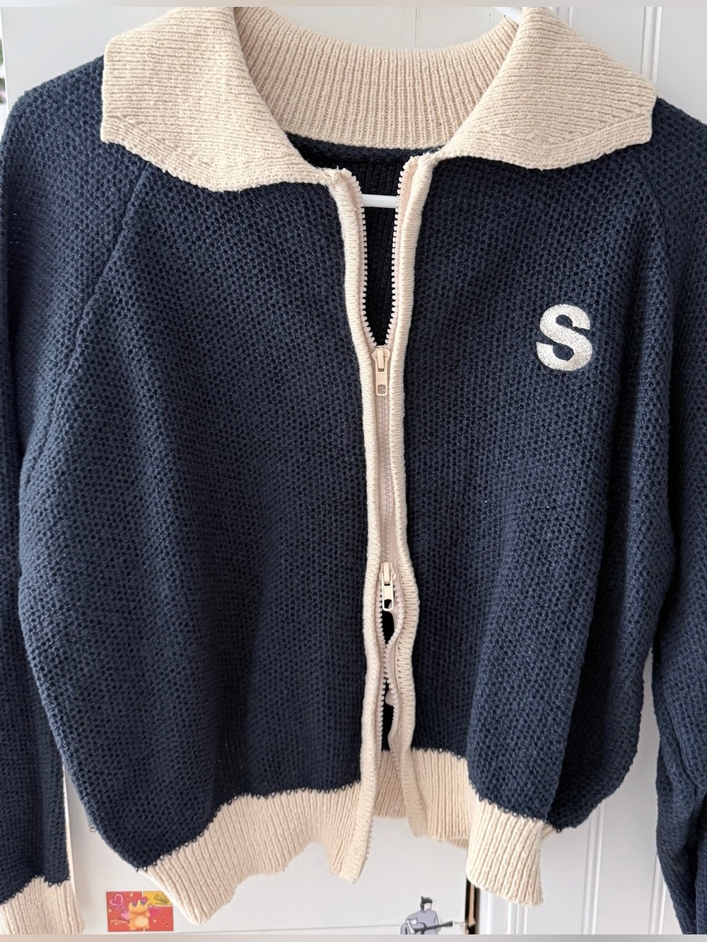 Cream Zip-Front Knit Sweater
